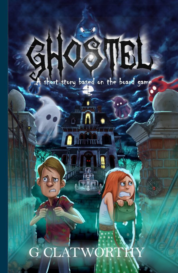 book cover with ghosts and two scared people