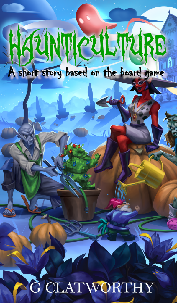 book cover of Haunticulture featuring a vampire sitting on a pumpkin and a werewolf